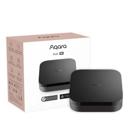 Aqara M3 Hub compatible with Matter, Apple HomeKit, Google Home. Acts as thread border router. Has IR Blaster