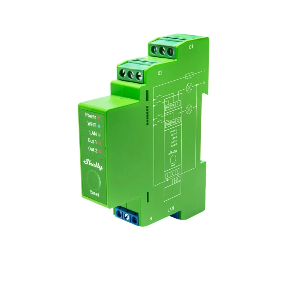 Shelly PRO Dimmer 2PM WiFi + Ethernet 1-gang smart relay switch with DIN-rail support - Image 1