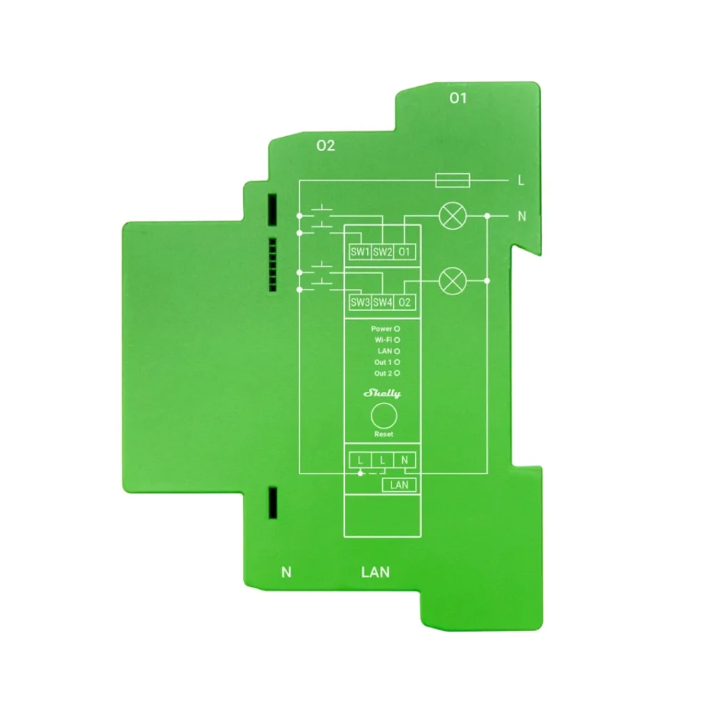 Shelly PRO Dimmer 2PM WiFi + Ethernet 1-gang smart relay switch with DIN-rail support - Image 2