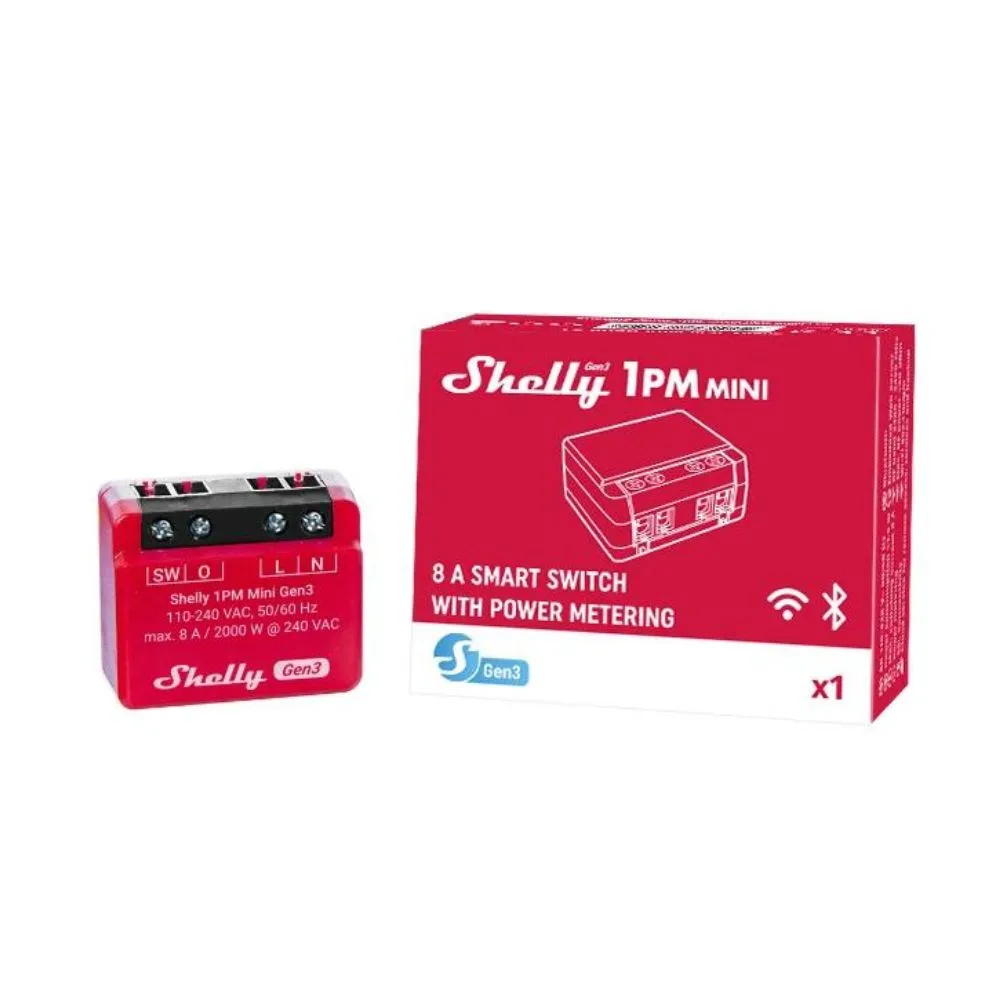 Shelly PLUS 1PM Mini GEN3, single channel WiFi smart relay switch, with power meter (8A) - Image 1