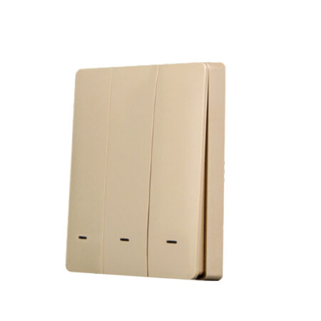 SmartWise BRGD3, a 3-button wireless RF wall switch, with gold colour front panel