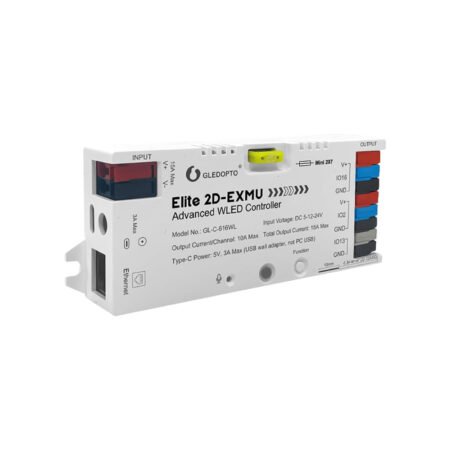 Gledopto Elite 2D-EXMU Advanced WLED Controller – Two-channel RGBIC LED controller with microphone, USB‑C, ESP32, Wi‑Fi, Ethernet (GL-C-616WL)