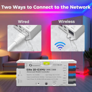 Gledopto Elite 2D-EXMU Advanced WLED Controller – Two-channel RGBIC LED controller with microphone, USB‑C, ESP32, Wi‑Fi, Ethernet (GL-C-616WL)